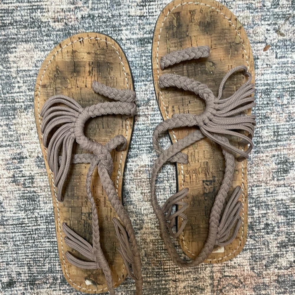 Amazon strappy Sandals, grey brown color, size 6.